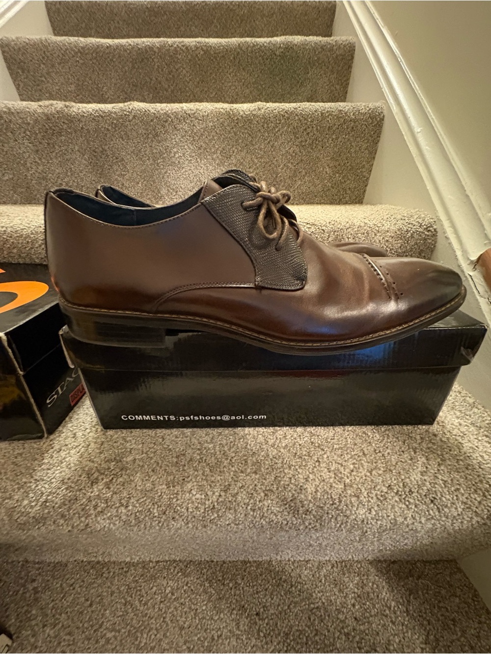 Stacy Adams Brown Leather Cap-Toe Derby Shoes